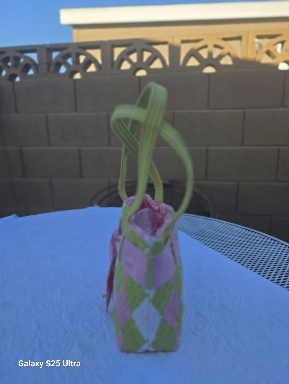 C&F Home Argyle Prepster Tote – Quilted Pink & Lime Bow Bag